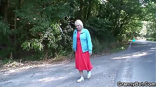 Hitchhiking pretty good granny picked up and doggy-fucked roadside